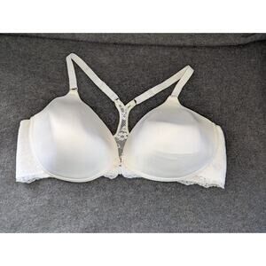 Maidenform White Lace T-Back Front Close Underwire Bra 42D 041995 Racerback